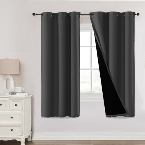 H.Versailtex 100% Blackout Curtains,Thermal Insulated & Warm Protecting, Curtains Eyelet for Living Room, Bedroom,46 x 72 Inch,2 Panels,Grey Curtains