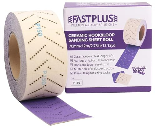 Schleifpapierrolle, Keramik, Violett, 70 mm x 12 m, Schleifrolle, für Autos, mehrere Löcher, zum Entfernen von Beschichtungen, Schleifen von Autos, Körnung 150