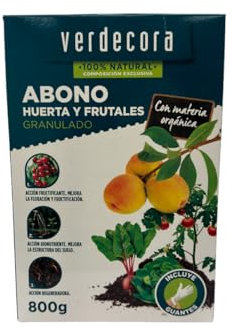 Verdecora Abono Granulado Huerto y Frutales 800g | Fertilizante Natural de Larga Duración | Nutrición Completa para Cultivos y Árboles Frutales | Ideal para Huertos y Jardines