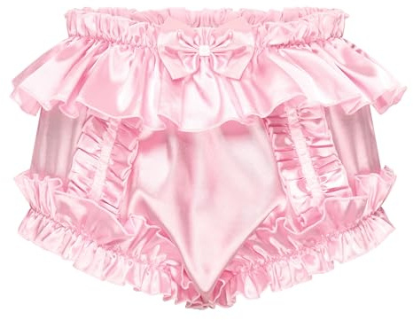 Satini efféminé Froufrou A Volants Soyeuse Satin Couverture Couche-Culotte pour Adulte Slips Lingerie sous-vêtements Culottes (Rose Clair, XL)