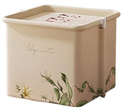 Baignoire Adulte Pliable, Baignoire de Douche Carré, Porteur et Stable, Six Couches D'épaississement, Drainage Rapide, pour Bains Chauds, Bains Glace(Beige)