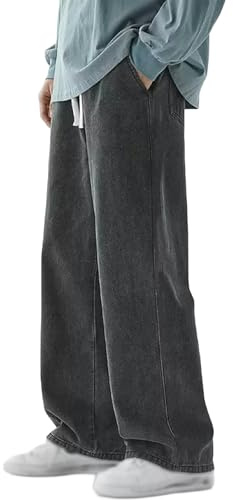 Herren Jeanshosen Reguläre Passform Gerades Bein Baggy Jeans Hip Hop Lockere Passform Schreiner Denim Jeans Stylische Jogginghosen Streetwear mit Kordelzug, grau, M