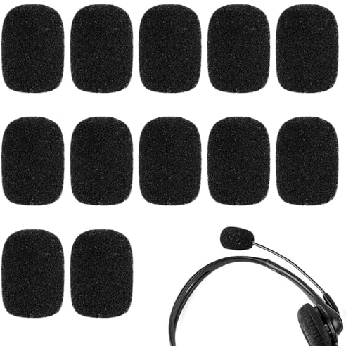 ZILZUFA 12 Stück Mikrofon Windschutz Ersatz für Mikrofon und Headset, Schwarz Mini Mikrofon Schaumstoff, Popschutz Mikrofon für Unterricht, Bühnenauftritte, Meetings