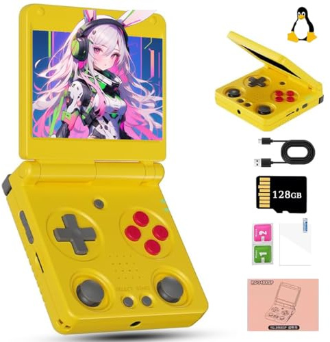 RG 34XXSP Handheld Game Console 128GB Built-in 8000+Games, 3.4 IPS Clamshell Linux System Retro Arcade Game Console, Portable Video Gaming Gift for Adults
