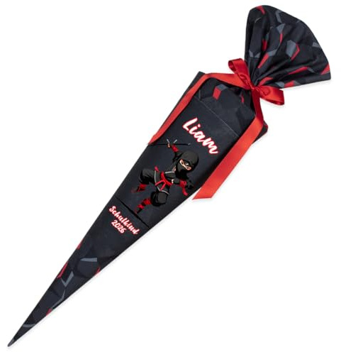 Deine Schultüte aus Stoff Kuschel Velvet Wunschmotiv individualisierbar mit Wunschname personalisierbar 70 cm 85 cm – Jungs (70 cm ohne Kissen, Modell 4: Ninja)