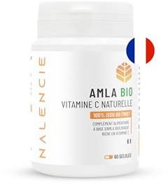 AMLA BIO - Vitamine C naturelle - 5x Plus Concentrée que l’Acérola - 60 Gélules Végétales – Réduction de la Fatigue - Sans Sucres ni Additifs Nocifs - 1 Gélule/Jour - Fabriqué en France