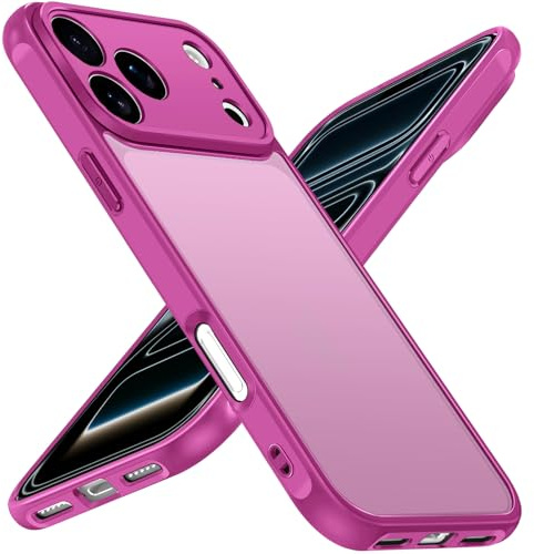 ivoler Coque Mat pour iPhone 17 Pro Max, [Protection Antichoc Militaire] Arrière Translucide Étui de Protection, Mince Dur PC Dos Anti-Rayures Anti-Traces de Doigts Bumper Housse Case, Fuchsia