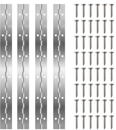 TAGMEIU 4PCS 12In/300mm Stainless Steel Piano Hinges with 48 Screws | Heavy Duty Continuous Hinges with Holes - Polished 304 Steel for Pianos, Cabinet Doors, Boats, DIY Projects