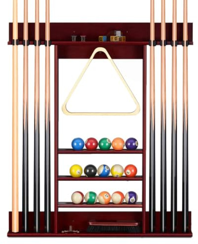 BILMAG Billard Queue Halter Wandhalter mit Kugelregal für 8 Queues, Mahagony