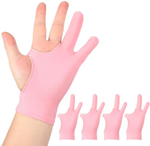 sourcing map 4pcs Artist Drawing Glove, Breathable Graphics Painting Glove with Two Fingers for Right Left Graphic Digital Tablet Paper Sketching (Size M), Pink
