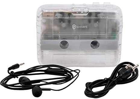 GOWENIC Kristallklar Musik-minikassettspelare BT-bandspelare med FM-radio Dubbel Strömförsörjning för Hemresor Justerbar Volym i Transparent för Skolan