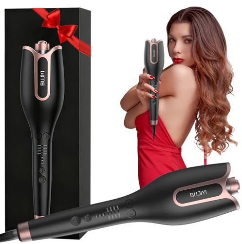 BUJIYI Hair Curler, Curling Wand, Curling Tongs, 4 Temperature Settings, 3 Adjustable Heating Times, for Different Hair Types and Curl Effects, Professional Salon Curling Iron (Gold)