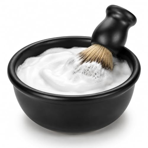 ANYMALE® Premium Rasierschale aus 100% Keramik (MADE IN GERMANY) - Rasierschüssel für Rasierseife & Schaum aufschlagen - Shaving Bowl (Barber Zubehör) - Rasur-Schale & Rasier-Pinselhalter (schwarz)