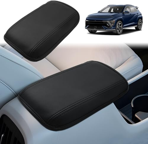 GAFAT Compatible avec Hyundai Kona SX2 2024-2026 2027 Housse d'Accoudoir Central, Kona SX2 Hybird EV 2025 Protection pour Console Central Accessoires, Rembourrage en Cuir PU (Noir)