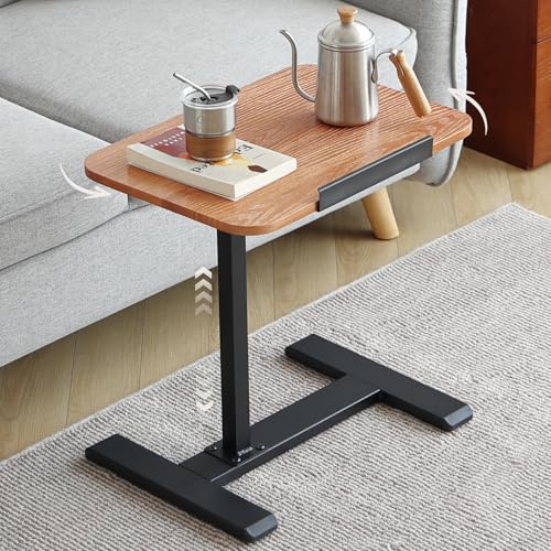 Windpost Beistelltisch C-Form,beistelltisch höhenverstellbar,Eichenholz | 360°Rotierend Couchtisch Klein,neigbarm beistelltische,mit unsichtbaren Rollen,für Wohnzimmer,Schlafzimmer,Laptop, Nussbaum