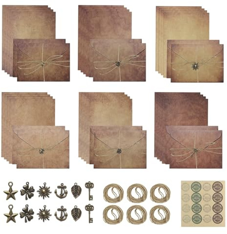 61 Stück Vintage Kraftpapier Umschläge, Antiklook Antiken Briefpapier-Sets | Umschläge Antik Briefpapier mit Umschlag Set für Hochzeiten Schreiben von Geburtstag Weihnachten