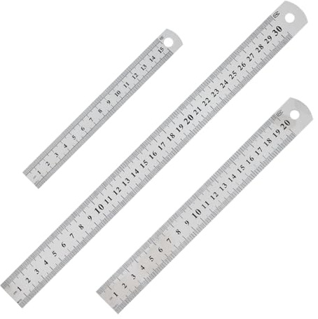 Juego de 3 reglas de acero inoxidable de metal, 15 cm, 20 cm, 30 cm, con escala de doble cara, herramienta de medición, regla de acero para enseñanza, oficina, dibujo, ingeniería