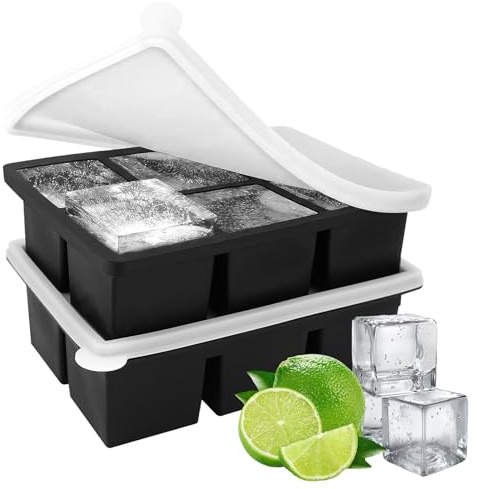 2 Pack Ice Cube Tray, Large Ice Cube Moulds for Easy Release, Large Silicone Ice Cube Tray with Lid for Freeze, Stackable Square Ice Tray for Cocktails Whiskey Juice Coffee