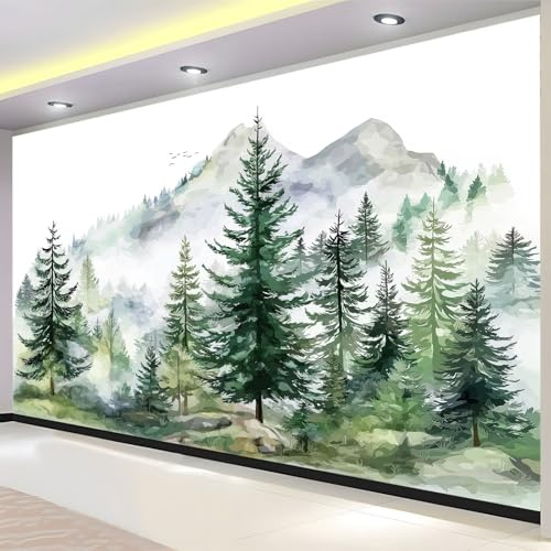 Fotomural Un Efecto Borroso Frescura Bosque Montañas 200 x 140 cm Mural Decorativo Impermeable para Pared de Dormitorio, Salón y Habitación Infantil, Blanco