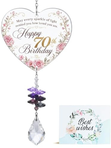 Mitibet 70th Birthday Gifts for Women, Heart Crystal Suncatcher, Unique Present for Mum, Female Friend 70 Year Old Lady, Happy Birthday Garden Decor