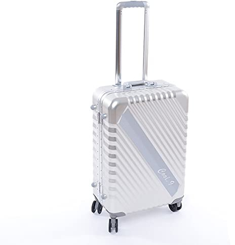 Cool-9 Aluminium-Reisekoffer Silber M, 59 Liter Volumen, mit TSA Zahlenschloß, 4 Leichtlaufdoppelrollen, Verzurrgurte auf jeder Seite, Teleskopgriff, edles Design aus Aluminium