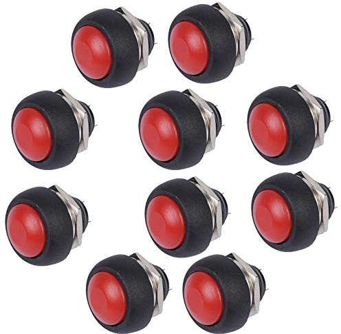 Mintice 10 Pezzi 12mm Veicoli Auto Rosso Rotonda Interruttore a Levetta Momentaneo Interruttore Pulsante Bottone 2pin Impermeabile
