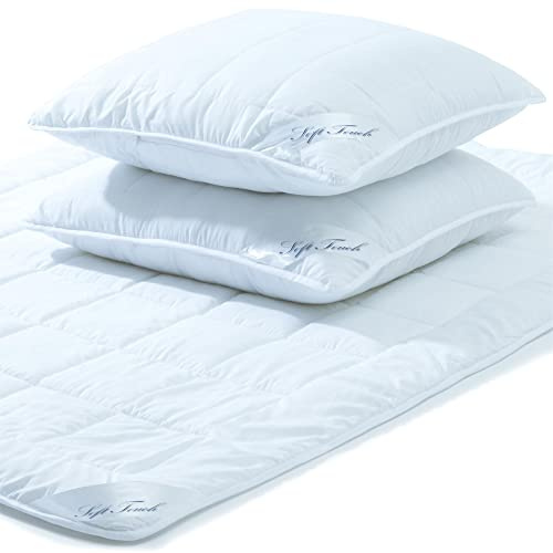 aqua-textil Soft Touch Bettdecke Ganzjahresdecke 200 x 220 cm Set inkl 2X Kopfkissen 80 x 80 cm Winter Sommer Steppdecke Oeko-TEX