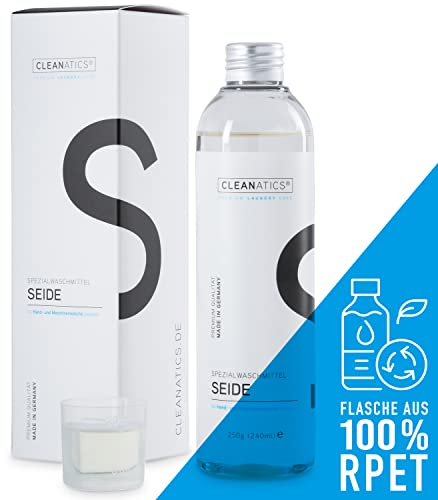 CLEANATICS Seidenwaschmittel Konzentrat für leuchtende Farben bei Seide & Viskose - ideal für Seidenbluse, Schal, Seidentuch, Nachtwäsche, Seidenbettwäsche, Bettdecke, Bettwäsche & Bademantel (250 g)