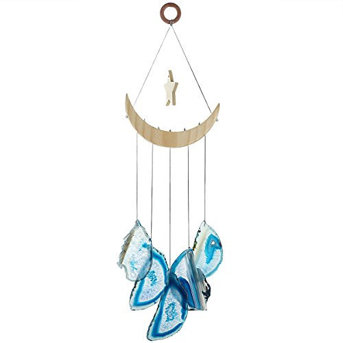 mookaitedecor Carillon à Vent en Tranche de Géode Agate Pierre Cristal Naturelle Décoration Maison Jardin Extérieur,Bleu
