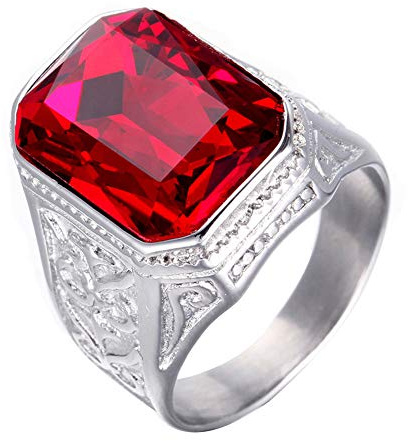 PAURO Homme Bague de Mariage en Rubis avec Grosse Pierre Vintage en Acier Inoxydable Argent Rouge Taille 60