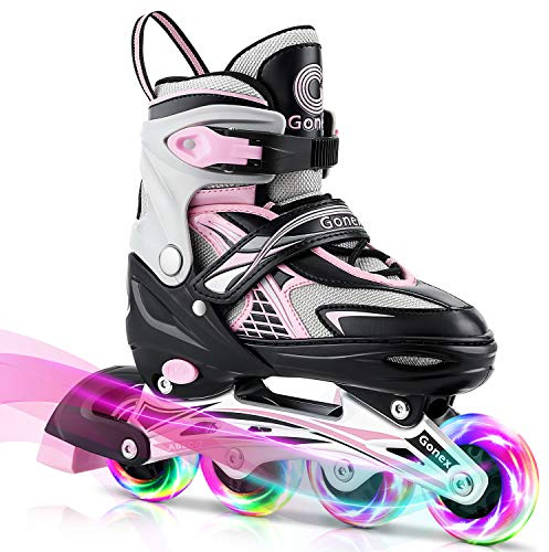 Gonex Inline Skates for Girls Boys Kids, Adjustable Skates Outdoor Blades Inline Roller Skates for Children Teens Women with Light Up Wheels for Indoor Outdoor Backyard Skating, Pink M