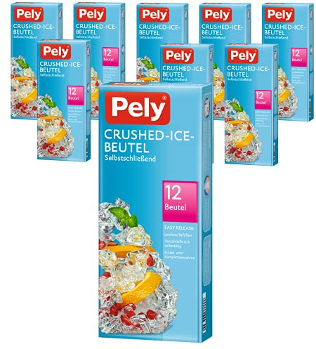 Pely Crushed-Ice Beutel, selbstschließend, Vorteilspack (9x 12 Beutel) im Karton, selbstgemachtes Eis für zuhause, Cocktaileis