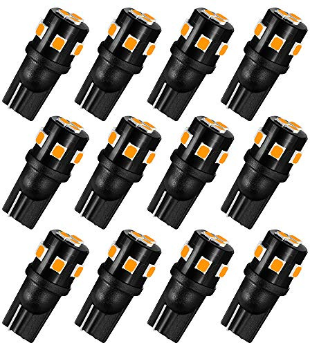 AUXLIGHT 194 168 2825 T10 LED Interior Light Bulbs Amber Yellow, Super Bright Replacement for Dome Map Door Trunk Courtesy License Plate Sidemarker Parking RV Camper Lights (Pack of 12)