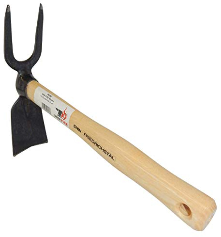 SHW-FIRE Kombihacke - Breitblatt, 2 Zinken, Eschenholzstiel 33cm - für die Arbeit im Garten