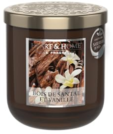 HEART & HOME - Vela perfumada a base de cera natural de soja para el hogar - Tarro pequeño sándalo vainilla - Duración de combustión 30 h - Regalo, decoración y perfume para el hogar
