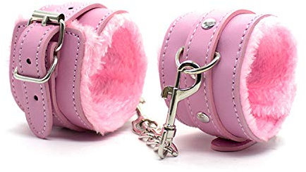 winker Einstellbare Pu-Leder Plüsch Handschellen/Fußfesseln Knöchel Manschette Fesseln Bondage Sex Spielzeug für Paare (Rosa, Fußschellen)