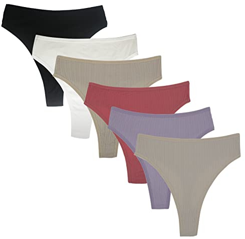 Deigecil - Confezione da 6 perizomi da donna, string tanga ad alta vita, in cotone, biancheria intima sportiva, mutandine comode e morbide per donna, XXL