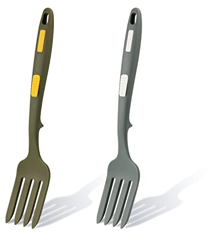 2Pz Forchetta da Cucina Silicone, Forchetta Cucina Silicone Resistente al Calore Multifunzionale Antiaderente Forchetta per Frullare per Cucina Mescolare Schiacciare (Verde Grigio, Verde Scuro)