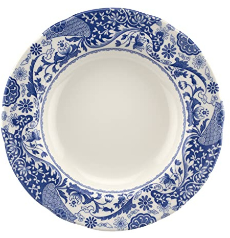 Spode BRO0210 Brocato - Juego de 4 platos hondos con borde de 23 cm, color azul y blanco