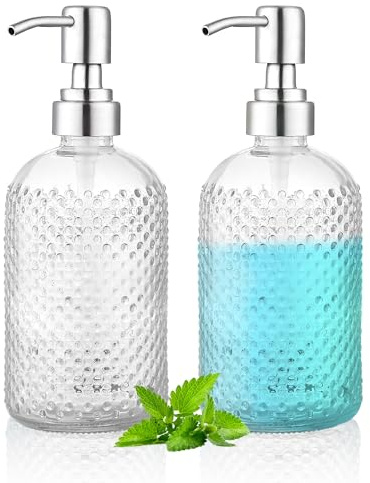 Kyraton Seifenspender, 350 ml Dicker Seifenspender mit klarem Glas 2 Stück mit Edelstahlpumpe, nachfüllbarer Seifenspender für die Badezimmerküche mit für Handseife, ätherisches Öl, Lotion
