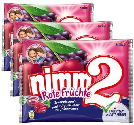 nimm2 Bonbons Rote Früchte – 1 x 429g – Gefüllte Bonbons mit Fruchtsaft und Vitaminen (Packung mit 3)