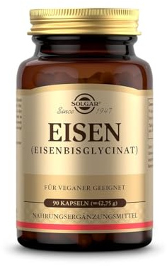 SOLGAR® Eisen | 20 mg Eisen als patentiertes Eisenbisglycinat pro Tagesportion | Magenfreundliche organische Verbindung | 90 vegane Kapseln für 3 Monate