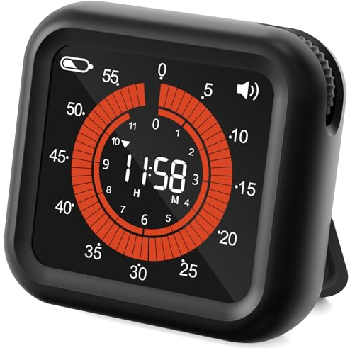 MeesMeek Digitaler visueller Timer - Max 11H 59M wiederaufladbarer Countdown-Timer mit VA-Display, klare Ziffern, einstellbare Lautstärke und Helligkeit, magnetischer digitaler Timer (Schwarz)