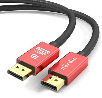 NÖRDIC CERTIFIED CABLES 1m VESA Certified Displayport 2.1 kabel DP80 UHBR20 80Gbps 16/10/8K60H 4K165/144Hz DSC1.2a HDR HDCP2.2 FreeSync G-Sync