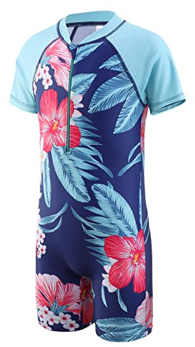 Aisyee Maillot de Bain Fille Anti UV Une Pièce Shorty Maillot de Bain Enfant Fille Piscine Plage 9 10 Ans
