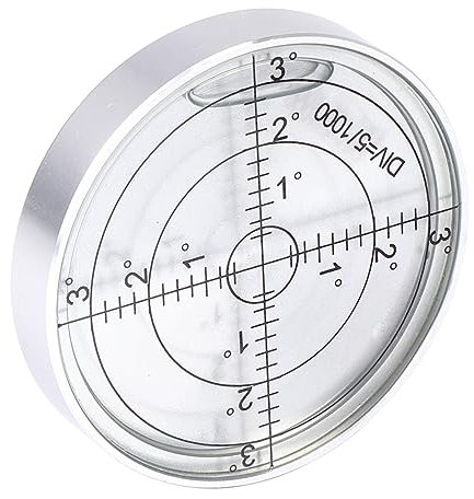 GOOHOCHY Niveau à Bulle Circulaire Acier Inoxydable Bulle Pour Arpentage Et Construction Extérieure Petite Boîtier Argenté Avec Liquide Blanc Précision Pour Nivellement Professionnel