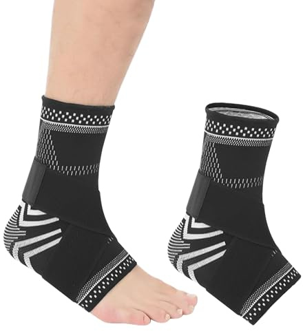 NyxSeat 1 par de tobilleras, reposapiés para hombre y mujer, soporte de tobillo con correas, tejido de punto, transpirable, para protección deportiva y alivio del dolor de tobillo (negro)