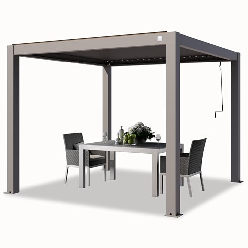 PRIMEYARD Pergola 3x3 m montanti in alluminio con tetto a doghe in alluminio gazebo da giardino grigio