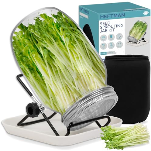 HEFTMAN Seed Sprouting Jar Kit - Microgreens Growing Kit Mason Sprouting Jar with Mesh Lid, Sprouting Tray, Stand, Shading Cloth & Brush - Broccoli, Mung Beans, Alfalfa, Bean Sprouter Kit