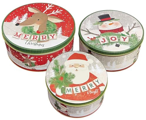 Scatole Di Latta Per Biscotti Vintage, Biscottiera Natalizia, Barattolo Biscotti Natalizie, Piatti Natalizi Contenitori Con Coperchio, Natale Decorazioni Casa Tavola Panettone Dolci Torta Scatola (C)